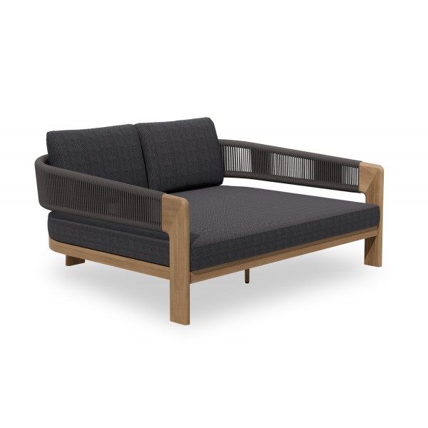 Daybed Αλουμινίου με Εφέ Ξύλου, Σχοινί και Γκρι Μαξιλάρια