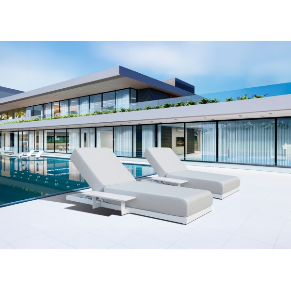 Λευκή Ξαπλώστρα αλουμινίου με ενσωματωμένο Τραπεζάκι