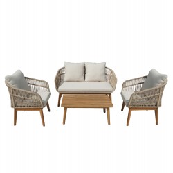 Καθιστικό Σετ 4 τεμαχίων από Ξύλο Ακακίας με Μπεζ Μαξιλάρια και Σχοινί Καθιστικό Σετ 4 τεμαχίων από Ξύλο Ακακίας με Μπεζ Μαξιλάρια και Σχοινί