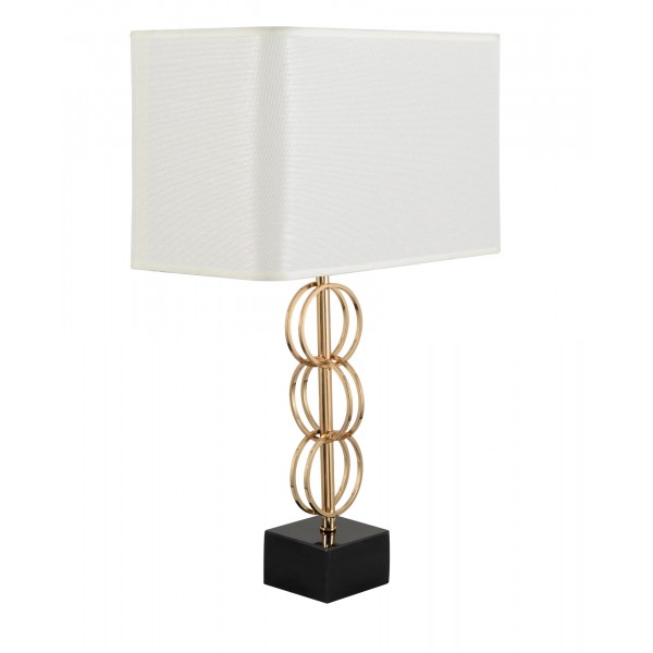 Μεταλλική Χρυσή Λάμπα Τραπεζιού με Μαρμάρινη Βάση και Μπεζ Καπέλο