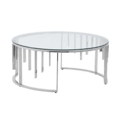 Μεταλλικό Ασημί Στρογγυλό Coffee Table με Γυαλί Μεταλλικό Ασημί Στρογγυλό Coffee Table με Γυαλί