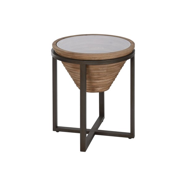 Side Table Ξύλινο με Γυαλί και Μεταλλική Βάση