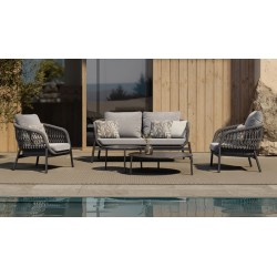  Καθιστικό Αλουμινίου Ανθρακί Με Ακρυλικό Σχοινί Σετ 5 τεμαχίων