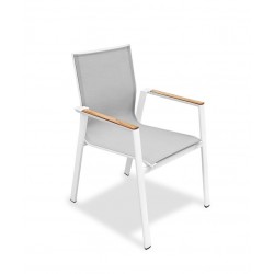 Λευκή Καρέκλα Αλουμινίου με Μπράτσα Ξύλου Teak