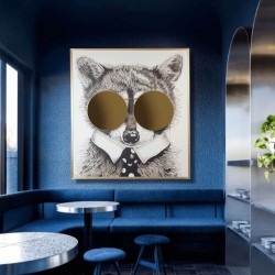 Πίνακας "Racoon Thug Life" με Ασημί καθρέφτη MDF/Καμβάς 