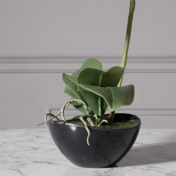 Τεχνητό Φυτό Ορχιδέα Phalaenopsis Real Touch Μαύρη με Κασπώ 