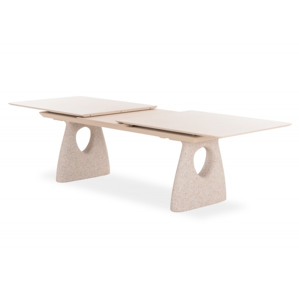 Επεκτεινόμενο Τραπέζι με Cream Sintered Stone Top και Πόδια πέτρας Frp Επεκτεινόμενο Τραπέζι με Cream Sintered Stone Top και Πόδια πέτρας Frp