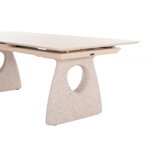 Επεκτεινόμενο Τραπέζι με Cream Sintered Stone Top και Πόδια πέτρας Frp Επεκτεινόμενο Τραπέζι με Cream Sintered Stone Top και Πόδια πέτρας Frp