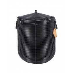 Μαύρο Καλάθι Wicker με Καπάκι
