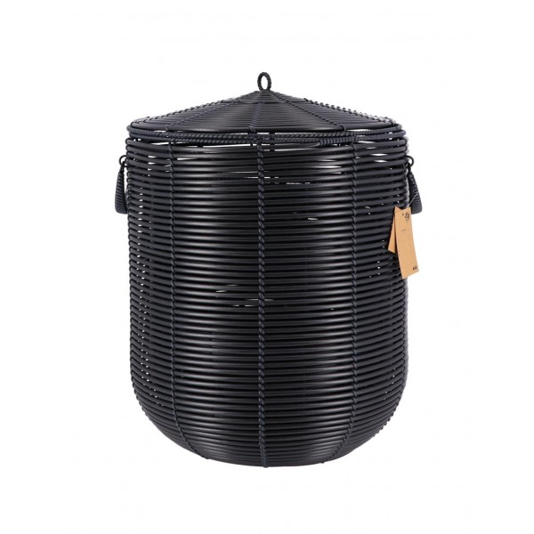 Μαύρο Καλάθι Wicker με Καπάκι Μαύρο Καλάθι Wicker με Καπάκι