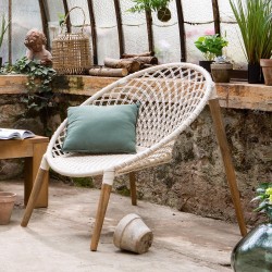 WOODEN  KNITING COTTON ARM CHAIR