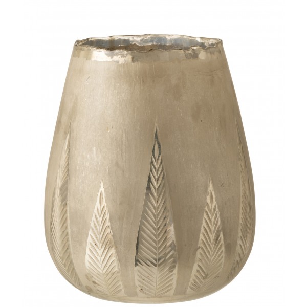 Tealight Holder Leaf Round Glass Silver