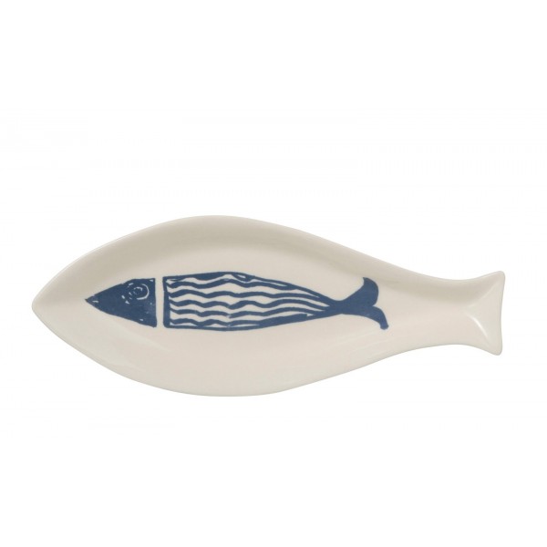 DISH FISH DOLOMITE WHITE/BLUE SMALL